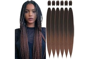 Xusuperb Pre Stretched Braiding Haare Ombre Brown 30 Zoll Lange Easy Braids Extensions Schwarz Braun Kanekalon Kunsthaar zum Einflechten 6 Packs Soft Knotless Yaki Zöpfe Haarverlängerungen(T1B/30#)