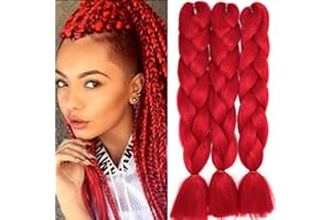 ‎CYBELLEZA 24" Braids Extensions Jumbo Braids Kunsthaar 3 Bündel Synthetik Crochet Hair Flechthaar Afro Box Braiding (Rot)