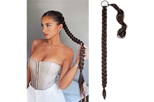 RPEIXYA Braid Ponytail Extension, Zopf mit Haargummi, Haarteil zum Einflechten Lang Ponytail, Kunsthaar für Frauen, Geflochtener Haarteil (Braun schwarz)