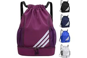 Veftsvy Turnbeutel mit Kordelzug, Wasserdicht Sportbeutel mit Schuhfach, Sportrucksack Gym Bag mit Innentasche, Außentasche, Sporttasche für Herren Damen Jungen