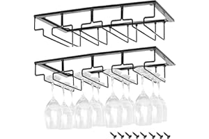 FIAMER Porta Bicchieri da Vino Supporto per Calici in Metallo per Bar e Cucina Gancio Sottopensile Organizer in Acciaio Inox Scaffale di Stoccaggio (Black, 4 Rows 2 Packs)