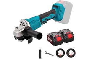 OAMGER Meuleuse d'angle sans fil 18V, Meuleuse d'angle 125mm avec 2 ×Batteries & Chargeur, 1300RPM Disqueuse sans fil, disques à lamelles pour la coupe, élimination de la rouille
