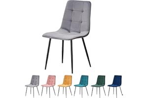 MOF Dining Chair, Velvet Dining Chairs with Padded Seat and Backrest, Sturdy Metal Legs - Accent Chair for Kitchen, Dining Room, Living Room or Home Office (GREY CHECK)