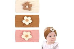 RTRTGS 3 Pièces bandeau bebe fille Fillettes Fleurs Bandeaux, turban bebe fille,Extensible Nylon, Fait Main, Cheveux Accessoires pour Nouveau-né Nourrissons Tout-petites Enfants