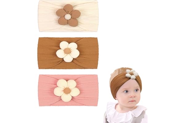 RTRTGS 3 Pièces bandeau bebe fille Fillettes Fleurs Bandeaux, turban bebe fille,Extensible Nylon, Fait Main, Cheveux Accessoires pour Nouveau-né Nourrissons Tout-petites Enfants