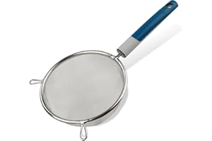 Tasty Stainless Steel Sieve, Wire Mesh Sieve with Long Handle & 2 Holders, Mesh Strainer, Kitchen Gadget, Dishwasher Safe, Ø 14 x 29 cm, Colours: Cool Dark Blue, Grey and Silver