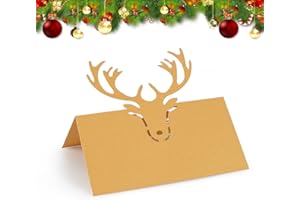 HOMO TRENDS 50pcs Christmas Table Name Place Cards, Gold Tables Place Cards, Christmas Place Card, Name Card for Table Setting, Antler Name Card Holders for Xmas Party Favor Decoration or Wedding Supplies