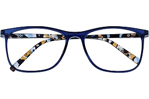 OPULIZE Okulary do czytania łuku stylowe smukłe kwadratowe oprawki zawiasy sprężynowe odporne na zarysowania niebieskie wzorzyste ramiona męskie damskie R66-3 +1,50