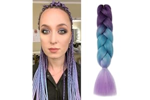 Dcbaboo Meches pour Tresses Africaine Rajout Cheveux Tresses Jumbo Braids Meches Extension Cheveux Tresse 1 pack Mèche Cheveux pour Tresse Ombre Synthétique Tressage, Violet & Lac bleu & Violet clair