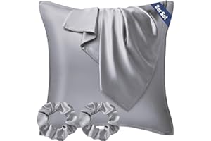 ‎SEIWOHL Seiwohl Satin Kissenbezug 80x80 2er Set, Weich wie Seidenkissenbezug Silk Pillowcase, Vegane Seide Kopfkissenbezug Kissenhülle Seidenkopfkissen für Haar und Haut mit Haargummis, Grau