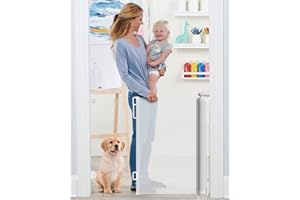 Omesiry Barrière de Sécurité Rétractable 0 à 180cm, Barriere Retractable pour Bébés Enfant et Chiens, Barriere de Securite Enroulable pour Escaliers, Barriere Chien Opération à Une Main, Blanc