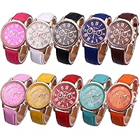 AKDSteel Female Leather Belt Casual Fashion Watches Three Six-Pin Quartz Watches 10 Pcs (Mixed Color) for Beauty