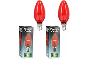 Masterpart 40W Small Edison Screw Red Fireglow E14 Candle Lamps 240V Bulbs Pack of 2