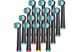 AnjoCare Cabezales para Cepillo Oral B Eléctrico (Paquete de 16) - Compatibles con Cabezales Oral B Braun de Recambio (Negro)