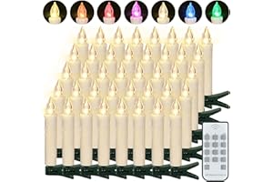 ‎FREEPOWER FREEPOWER 40er Weihnachten LED Kerzen Warmweiß & Bunt, Kabellose Christbaumkerzen mit Fernbedienung Timer Flackern Dimmbar, Weihnachtsdeko Lichterkette für Weihnachtsbaum, Innen Außen Wasserdicht