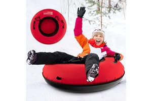 SPOTRAVEL Inflatable Snow Tube, 1/2 Person Heavy Duty Sledge Tube with Seat Cushion, Canvas Cover, Tow Strap, Pump & Repair Kit, 39/79 Inch Outdoor Ski Tube Snow Toys for Kids Adults