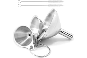 MQWDGJ 3pcs Stainless Steel Funnels with 2 Cleaning Brush, Stainless Steel Mini Kitchen/Hip Flask Funnel for Transferring Oil Salt Sugar Jam Liquids Powder (1.7Inch/2.2Inch/2.9Inch)