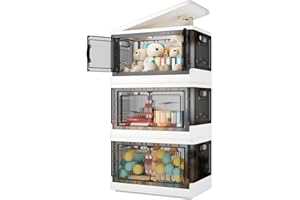 SavvyStor Aufbewahrungsboxen mit Deckel, 45 l x 3 Stück, große Kunststoff-Aufbewahrungskörbe, zusammenklappbar, stapelbar, faltbar, Kunststoff-Aufbewahrungsbox für Haus, Organisation, Schlafzimmer,