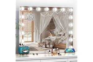 DRADAOMULL Specchio Trucco con Luci, Specchio Hollywood da Tavolo con 17 Lampadine LED, 3 colori di illuminazione, Specchio da trucco con USB e ingranditore 10x, Installazione su tavolo e a parete - 80*60cm