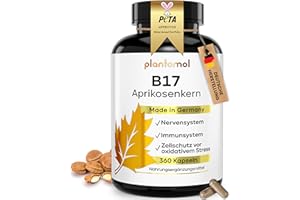 ‎PLANTOMOL 360 Aprikosenkerne Kapseln mit 1100mg Aprikosenkern-Extrakt pro Tag (2 Kapseln) - enthält natürlicherweise unstandardisiertes Vitamin B17 + pflanzliches Vitamin C aus Hagebutte - 6 Monatsvorrat