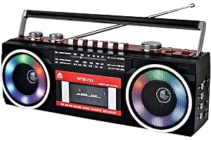 WISCENT Registratore Lettore Cassette Retro Anni 80 con Boombox Bluetooth, Radio AM/FM/SW, Registrazione USB, Jack per Cuffie, Suono Stereo 16 Watt RMS, Alimentazione AC/DC