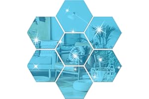 NAILDOKI Adesivi murali fai da te, set di adesivi per specchi acrilici, 12 adesivi da parete esagonali 3D da 10 cm per la decorazione della camera da letto del soggiorno (Blu)