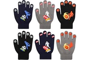 QKURT 6 Paires de Gants pour Enfants de 5 à 12 ans, Gants Magiques d'Hiver, Gants à Doigts Complets, Moufles Tricotées Extensibles pour Garçons et Filles