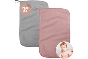 MIMUSELINA Set 2 Asciugamani Asilo Bambina in Cotone di Spugna Assorbente - Riutilizzabili, 35 x 23 cm con Grammatura di 450 gr (Rosa/Grigio)