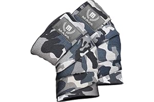 Mava Sports Knee Wraps (Pair) for Men & Women, Ideal for Cross Training, WODs, Gym Workouts, Weightlifting, Knee Straps for Squats, 72" Compression & Elastic Support (Camo Grey)