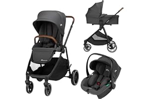 Bebeconfort Luvia Trio, Poussette 3 en 1, 0-4 ans (0-22 kg), Poussette bébé, Siège auto bébé, Nacelle, Pliage intelligent, Guidon réglable, Absorption des chocs sur les roues, Mineral Graphite