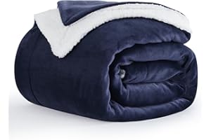 Aisbo Plaid Canape Polaire en Sherpa - Couverture 150x200 Jete de Canape Hiver, Plaid Canapé 150 x 200 Bleu Marin Mouton 2 Personnes Doux et Chaude