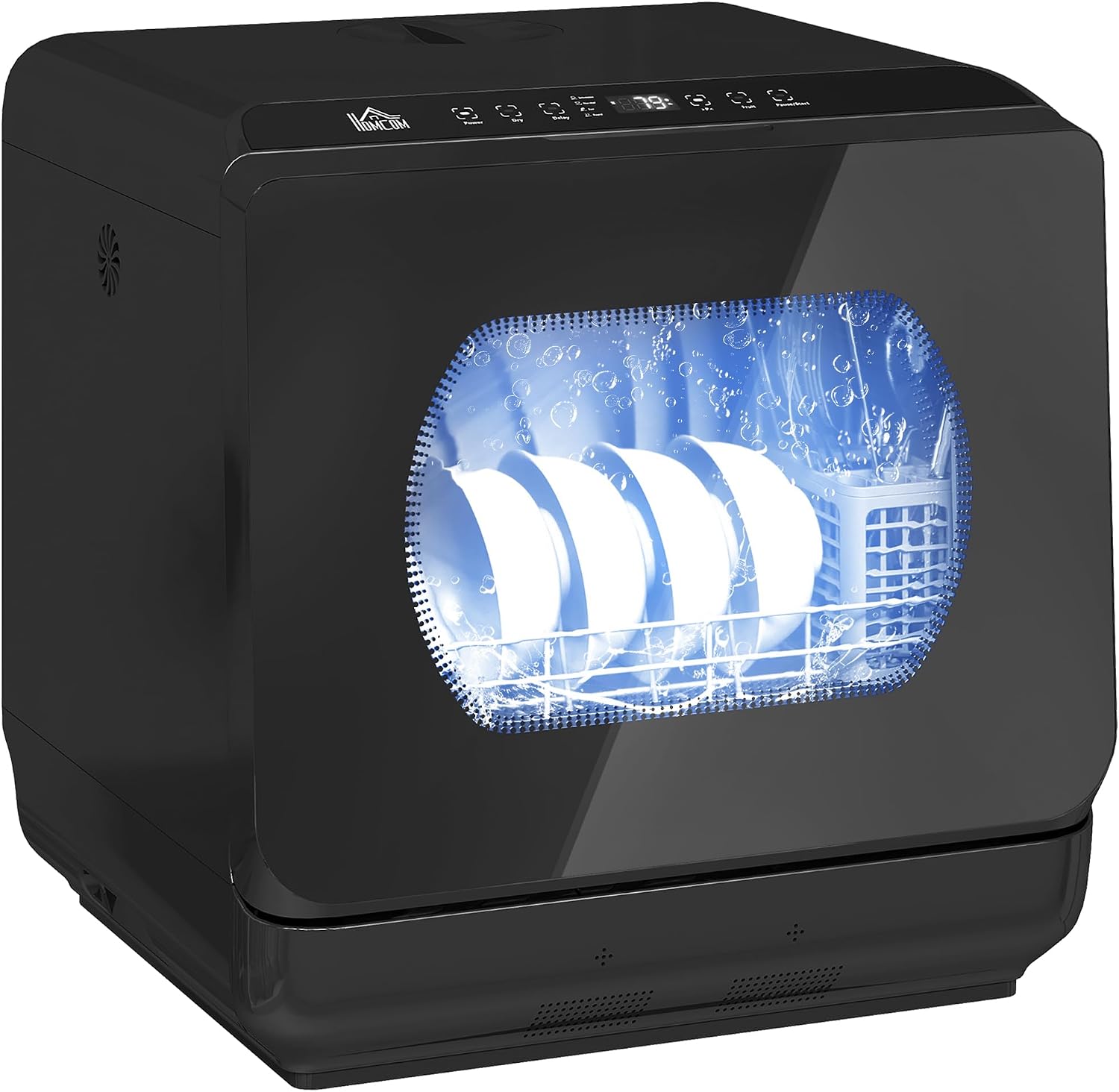 HOMCOM Table Top Dishwasher, Mini Countertop Dishwasher No Plumbing with Built-in 6L Water Tank, 6 Programs, Touch Control, LED Display, 4 Place Settings, Dual Water Supply and Fruit Wash, Black