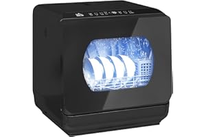 HOMCOM Table Top Dishwasher, Mini Countertop Dishwasher No Plumbing with Built-in 6L Water Tank, 6 Programs, Touch Control, LED Display, 4 Place Settings, Dual Water Supply and Fruit Wash, Black
