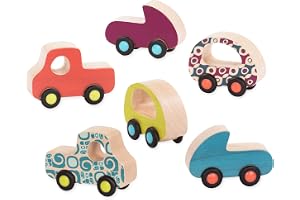 B. Leksaker Träleksaker, 6 leksaksbilar för spädbarn och barn – färgglada träbilar med hjul – babyleksaker för flickor och po