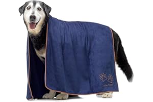 Lucky Paws® Serviette Chien Super Absorbante – Serviette pour Chien XL 140x70cm, Microfibre Ultra Douce, Séchage Rapide, Serviettes Artisanales de Qualité pour Chiens (Lot de 1, Bleu Marine)
