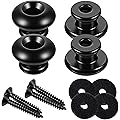 Lot de 4 boutons de verrouillage de sangle de guitare - Style champignon - Noir - Boutons en métal avec vis de montage pour guitares électriques, basses, ukulélé