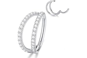 Milacolato G23 Titanio 16G/18G Setto Clicker Anelli al Naso Doppio Aperto Stack Conch Daith Orecchini Helix Trago Cartilagine Orecchini Piercing Gioielli con Clear CZ per Donne Uomini 8MM/10MM/12MM