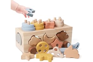 Mamimami Home Montessori Jouet pour tout-petits, en forme de bois, cadeau pour garçons et filles, triage et empilage éducatif Pour 1-5 ans