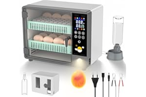 WIWOLER Fully Automatic Incubator for 24 Eggs with Automatic Turning of Eggs and Ultrasonic Atomization Humidification Function, Double Power Supply, Colour Touch Screen, Temperature Control