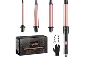 HAGLATER Curling Wand 4 in 1, Hair Curler Ceramic Curling Iron Set with 4 Interchangeable Barrels for Long Thick Thin Hair, Hair Styling Tools with Glove