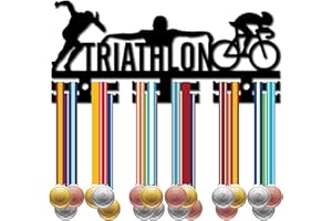 CREATCABIN Porte-Médaille de Triathlon Porte-Médaille de Sport Porte-Médaille Support Mural en Acrylique Monté sur 40 médailles pour Natation, Vélo, Course à Pied Athlètes Champions 11.4x5.1 Pouces