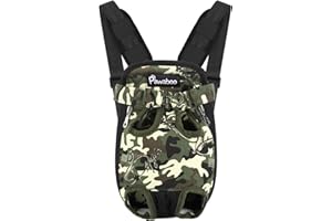 Pawaboo Mochila del Perro Adjustable Bolsa Delantera para Macotas, Bolsa con Diseño de Piernas Afuera, Fácil de Ajustar para Viajar/Senderismo/Camping, Talla S - Camuflaje
