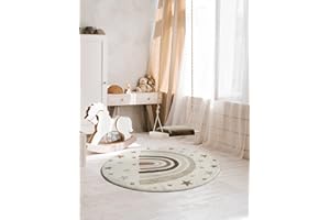 the carpet Beat Kids - Tappeto moderno per bambini, morbido, morbido, facile da pulire, con motivo arcobaleno, 120 cm tondo