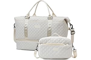 Outplea 55L Borsone Viaggio Grande, Borsa Sportivo con Scomparto per Scarpe, Borsa Parto Ospedale Mamma Leggero con Borsa da Toilette per Campeggio Yoga Nascita, Bianco