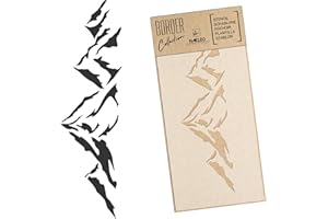 NAKLEO Pochoir de Bordure pour Peinture Murale 21x45cm, Modèle en Plastique, Réutilisable, Montagnes Sommets Escalade, DIY Bricolage Artisanat Décoration a Peindre, Tissu Mueble Bois