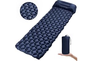 Karvipark Camping Isomatte mit Kopfkissen, Ultraleichte Luftmatratze Camping Kleines Packmaß, Schlafmatte Wasserdicht für Camping, Outdoor, Reise, Wandern, Strand
