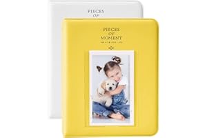 OBERSTER 2 Piezas Álbum de Fotos de 64 Bolsillos para Fujifilm Instax Mini 7s 8 8+9 25 50s 70 90,2x3Pulgadas,Mini Album Compatible Cámara Instantánea Titular de Tarjeta de Nombre,Blanco+Amarillo