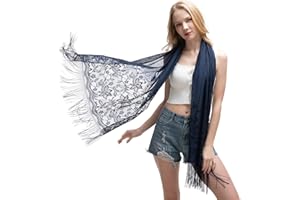 RIIQIICHY Bufanda Fular Mujer Fiesta Pashmina Elegante Encaje Fleco Chal Foulard