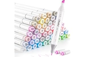 Ohuhu Markery Alkoholowe 48 Pastelowych Kolorów, Dwustronne Dłuto & Fine dla Artystów do Szkicowania Komiksów Kaligrafii Rysowania + 1 Rozmywacz Seria Oahu