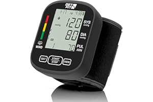 Get Fit Wrist Blood Pressure Monitor CE Approved for Home Use - Medical Blood Pressure Machine Reader - Dual Users with Memory - Sphygmomanometer Adjustable Wrist Cuff LCD Display Heart Rate Monitor